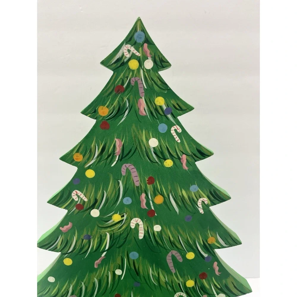 Christmas Tree Wooden Decor Hand Painted By Seasons Card Holder 13x11